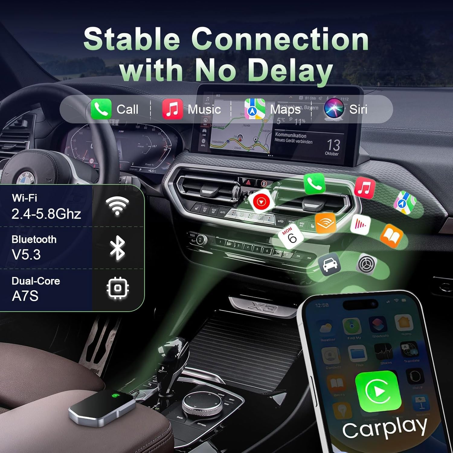 Wireless Carplay Adapter for Apple,Convert Wired to Wireless Carplay,2025 Upgrade Plug & Play Carplay for Cars from 2018 & Iphone Ios 10+, Stable Fast Connection No Delay, Gray