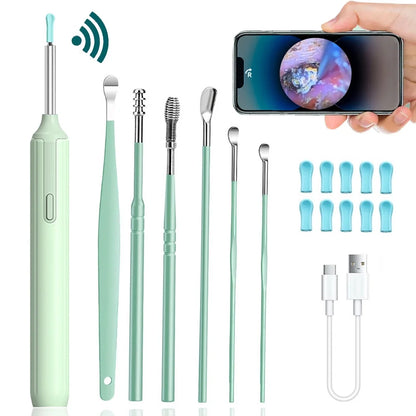 Ear Cleaner with 10 Pieces Earpicks, Ear Wax Removal Tool, 1296P HD Smart Visual Earwax Remove Kits 10Pcs Ear Tips Replacement (White)